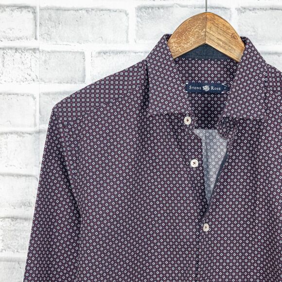 STONE ROSE Men's Button up Shirt in Blue Red mini floral print size 2 - Picture 5 of 5